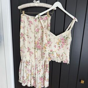 Reformation Floral Two-Piece Set with Lace Trim